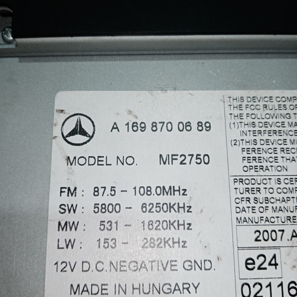 Radio cd Mercedes-Benz B-Class B180 2007 A1698700689