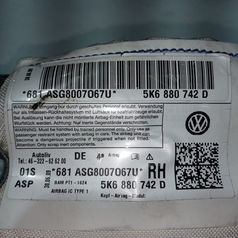 Airbag cortina dreapta VW Golf VI 2009 – 2013