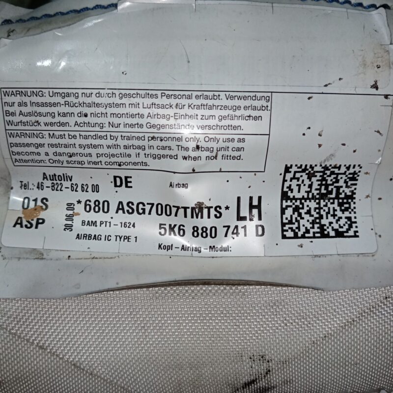 Airbag cortina stanga VW Golf VI 2009 - 2013