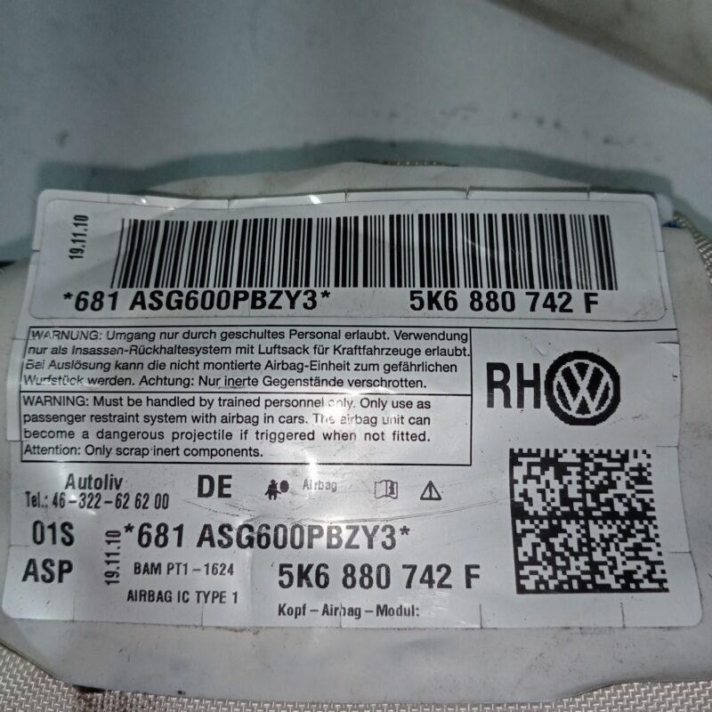 Airbag cortina dreapta VW Golf V 2004 – 2009